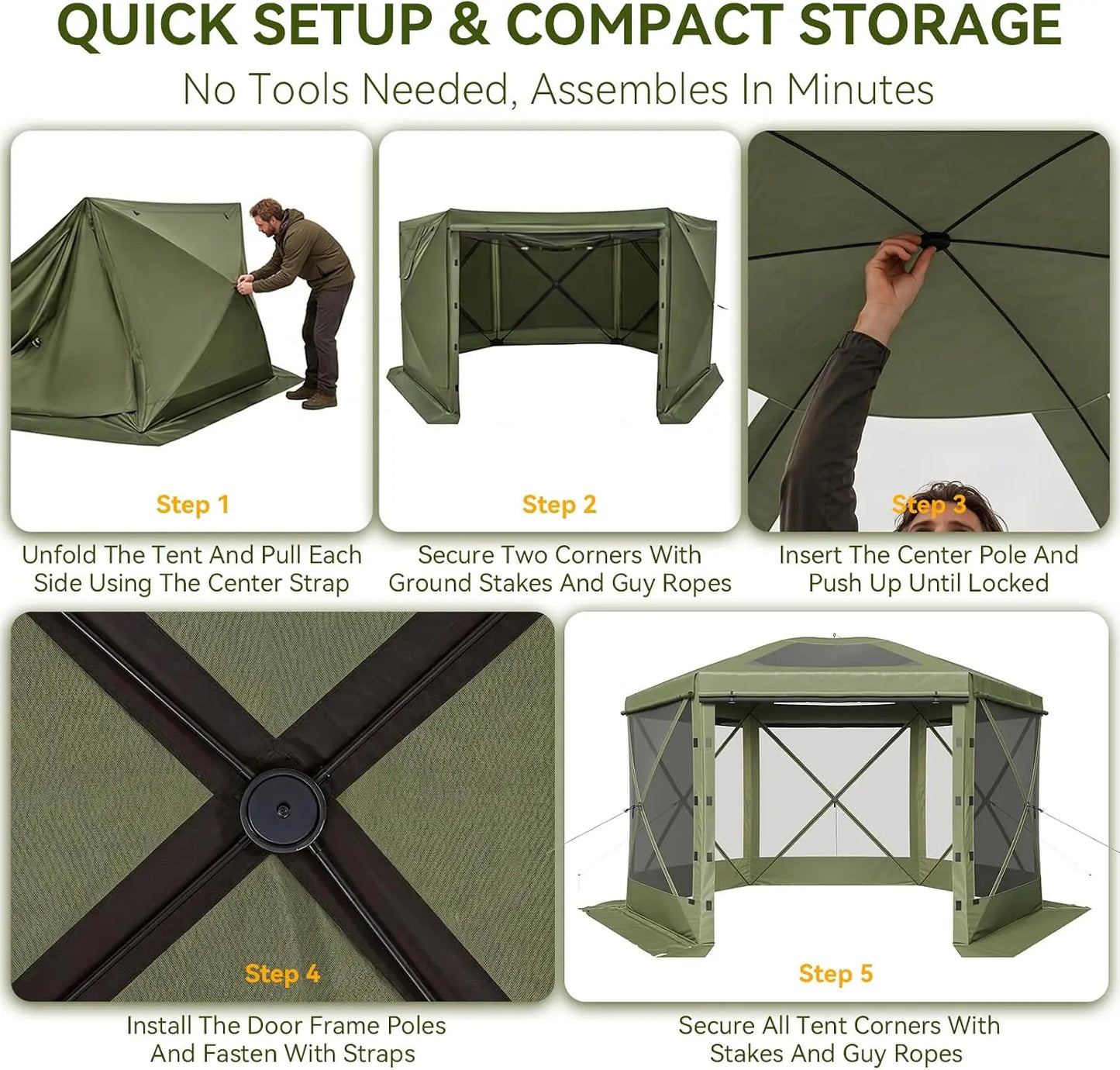 Aoxun 12x12FT Pop Up Tent Removable Top 6 Screen Pavilion Mesh Windows Windcloth Portable Outdoor Awning Instant Setup Brown For Camping Backyard Lawns