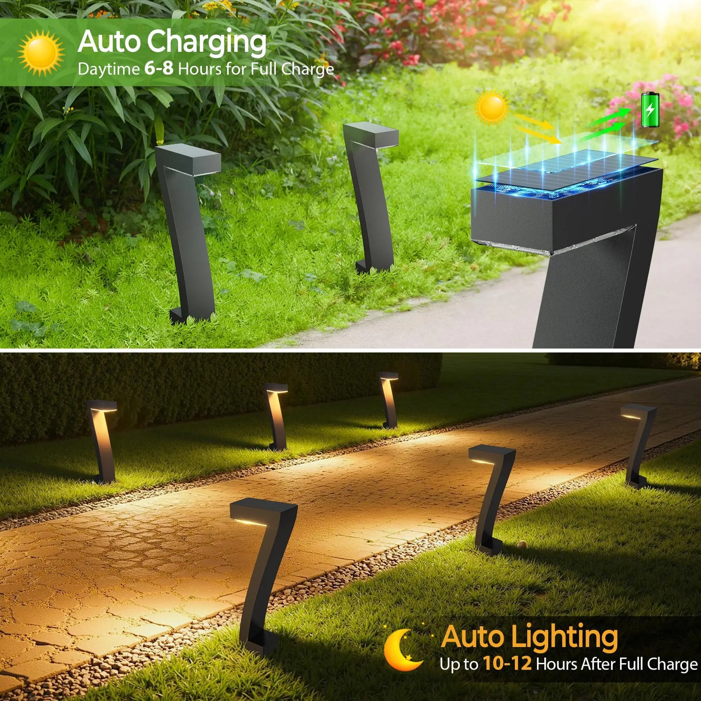 Upgraded Bright LED Solar Lights Outdoor Pathway Lights, IP65 Waterproof Solar Garden Lights for Yard Driveway Walkway Decor