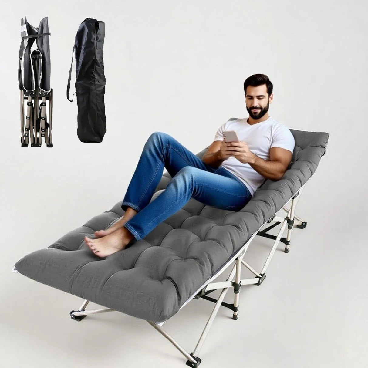 Foldable Portable Outdoor Bed Lounge Chair With Pearl Foam Mattress