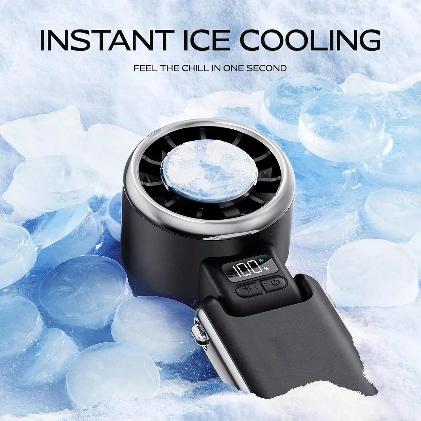 Portable Handheld Fan, Ice Cooling Cold Compress Fan, Rechargeable Mini Personal Fan, Digital Display USB Turbo Fan