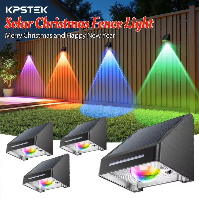 Solar Fence Lights Outdoor: Solar Powered Deck Light - 10 Lighting Modes with RGB - Waterproof IP65 - Led Lens Wall Decor for Garden Patio Backyard Porch