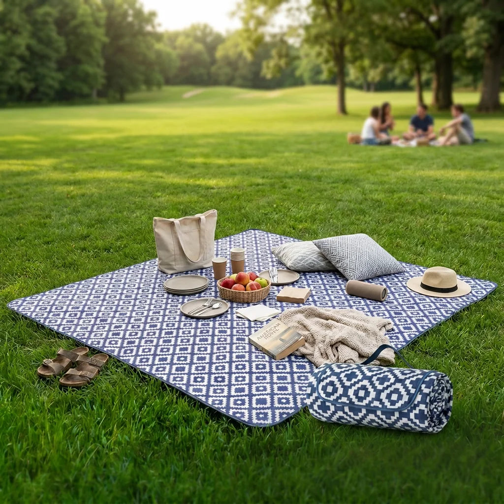 Adivo Waterproof Picnic Blanket Foldable Portable Polyester Outdoor Mat with Carry Handle for Beach Camping 59x79/79x79in