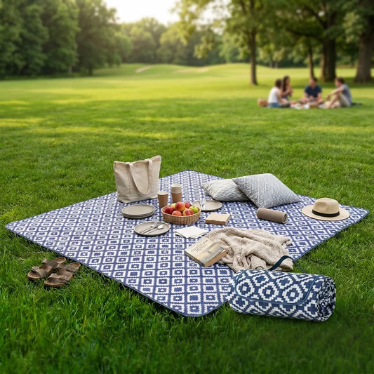 Adivo Waterproof Picnic Blanket Foldable Portable Polyester Outdoor Mat with Carry Handle for Beach Camping 59x79/79x79in