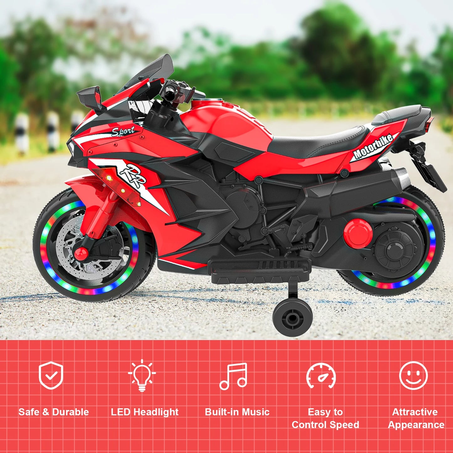 2 Wheel 12V Electric Mini Bike Motorcycle for Children, Kids Battery Powered Dirt Bike with Remote control, Bluetooth, MP3, Age 3+ Kids Ride On Motorcycle, PU Seat, Load Capacity Up to 110 lbs, Top Speed: 4 MPH