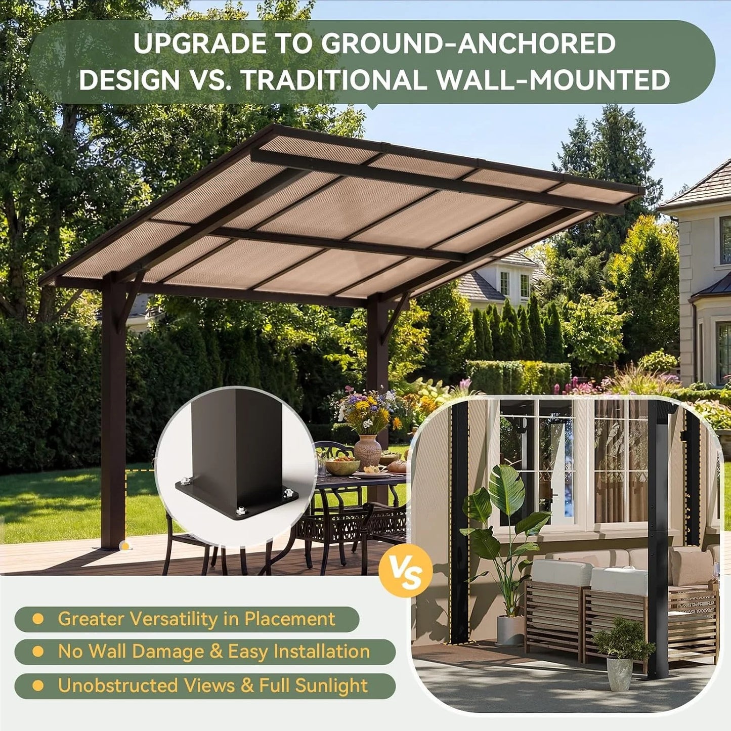 Aoxun 8x10ft Hard Top Gazebo Freestanding Metal Pergola With 4.72 Inch Thick Support Posts Heavy Duty Outdoor Carport Shelter For Patio Backyard