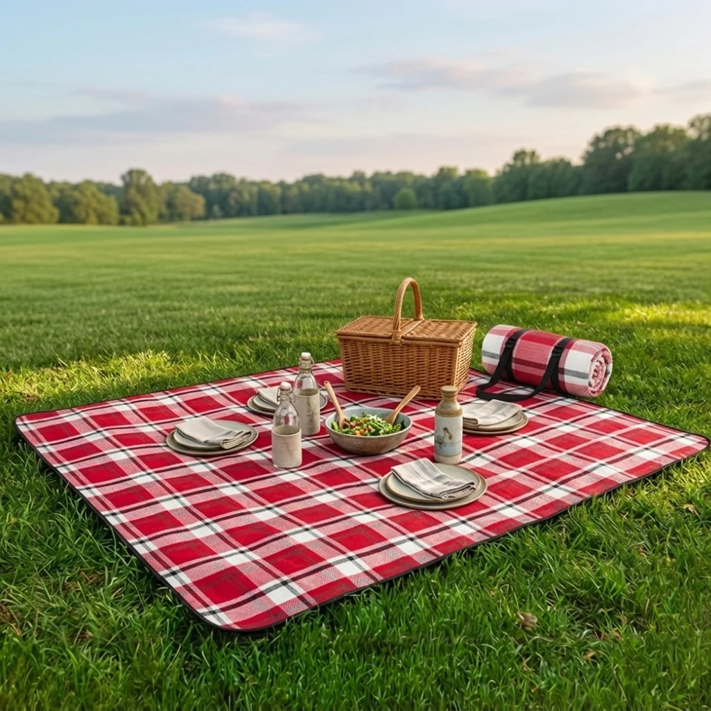 Adivo Waterproof Plaid Picnic Blanket Foldable Acrylic Outdoor Mat with Carry Strap for Beach Camping 59x79/79x79/79x118in