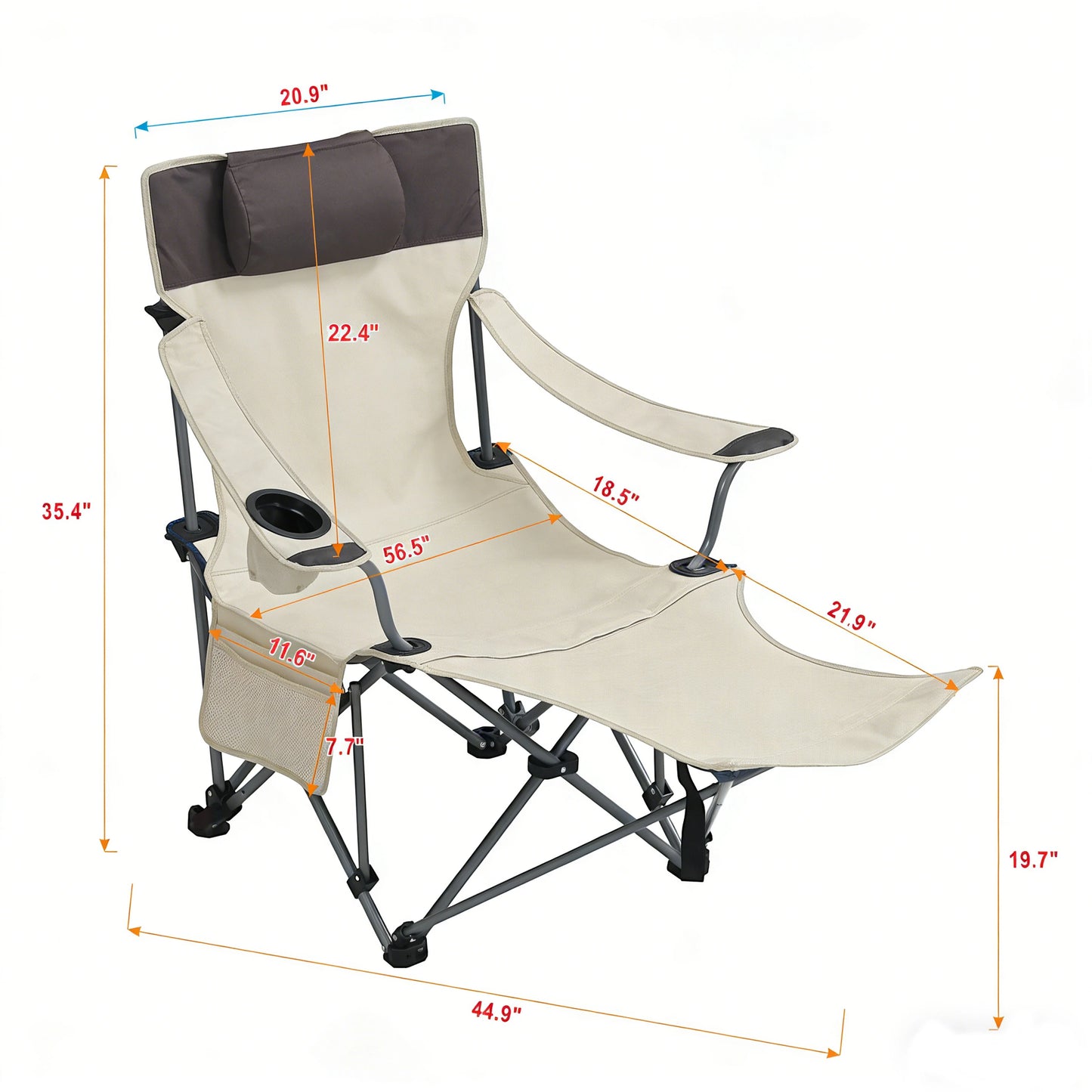 2PCS Folding Camping Chairs, Adjustable 3-Position Reclining Outdoor Lounge Chair with Side Pocket & Cup Holder, Portable Camping Chair with Carry Bag,Beige ,Dark Blue,