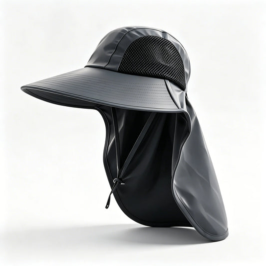 Grey Unisex Wide Brim Sun Hat With Neck Flap UPF 50+ UV Protective Lightweight Outdoor Cap For Fishing Hiking Beach Camping Gardening