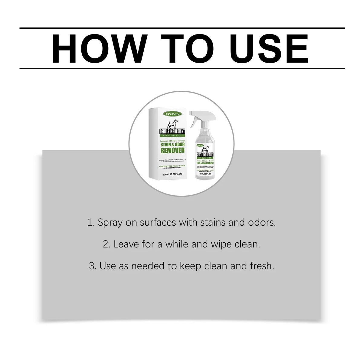100ML Pet Stain Cleaner Spray Gentle Ingredient Dissolve Black Dirts Cleaning Stains Eliminate Bad Odors Soothing Discomfort Natural Daily Pet Cleaner