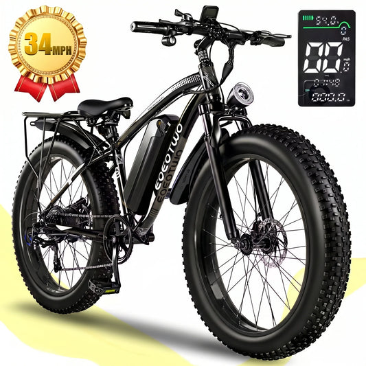 EOEOTWO 1500W Fat Tire Electric Bike for Adults 26"x4.0 All Terrain Ebike 34MPH Fast Mountain E-Bike 48V Long Range Snow Beach Bicycle