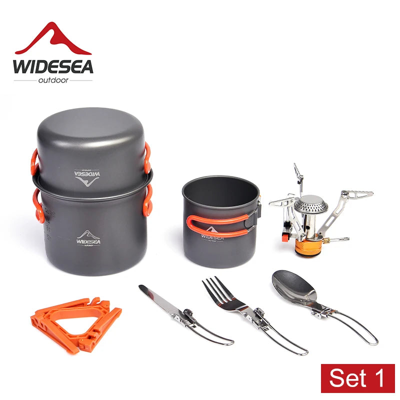 Widesea Camping Cookware Set Outdoor Tableware Pot Stove Cup