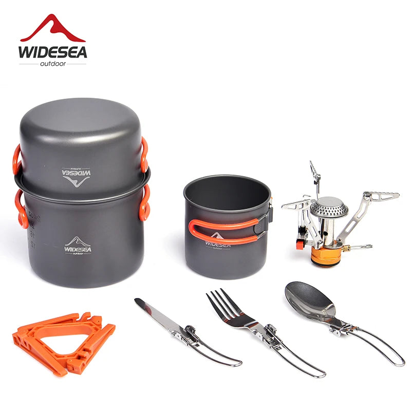 Widesea Camping Cookware Set Outdoor Tableware Pot Stove Cup
