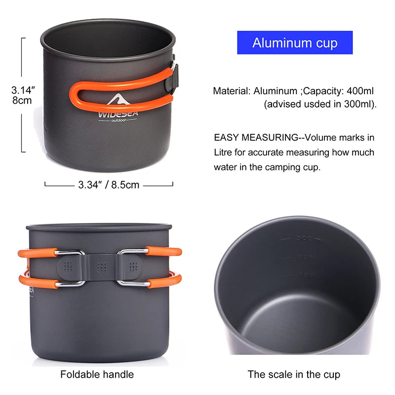 Widesea Camping Cookware Set Outdoor Tableware Pot Stove Cup