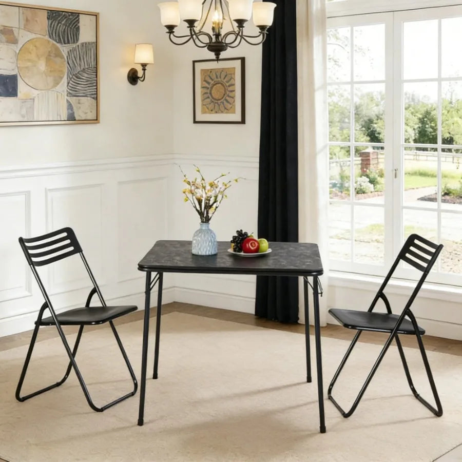 32" Square Folding Table No Assembly Portable Card Table PVC Top with Metal Frame Indoor Outdoor Use for Dining Room Living Roo
