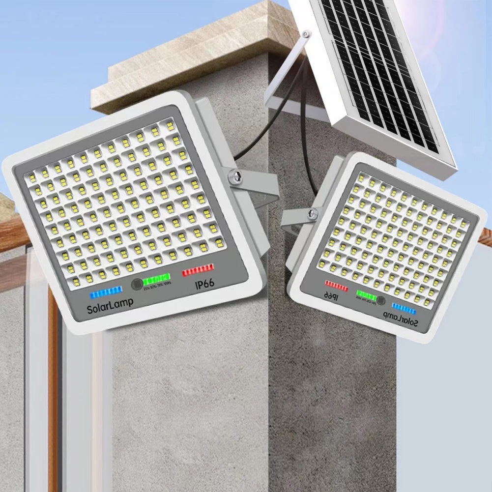 Solar Powered LED Flood Light IP67 Waterproof Spot Lights Multi Modes Outdoor Wall Floodlight Remote Control for Patio Path Yard