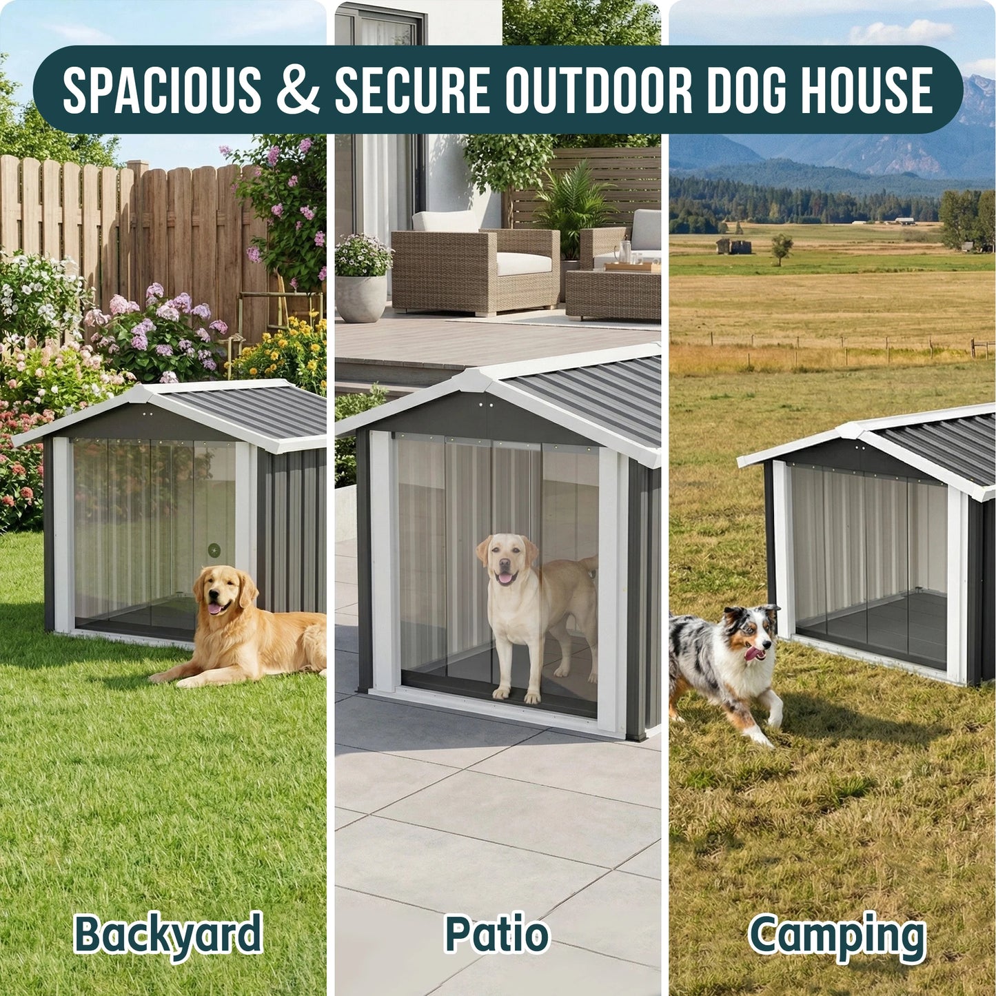 Waterproof Metal 2 In 1 Dog House and Storage Shed