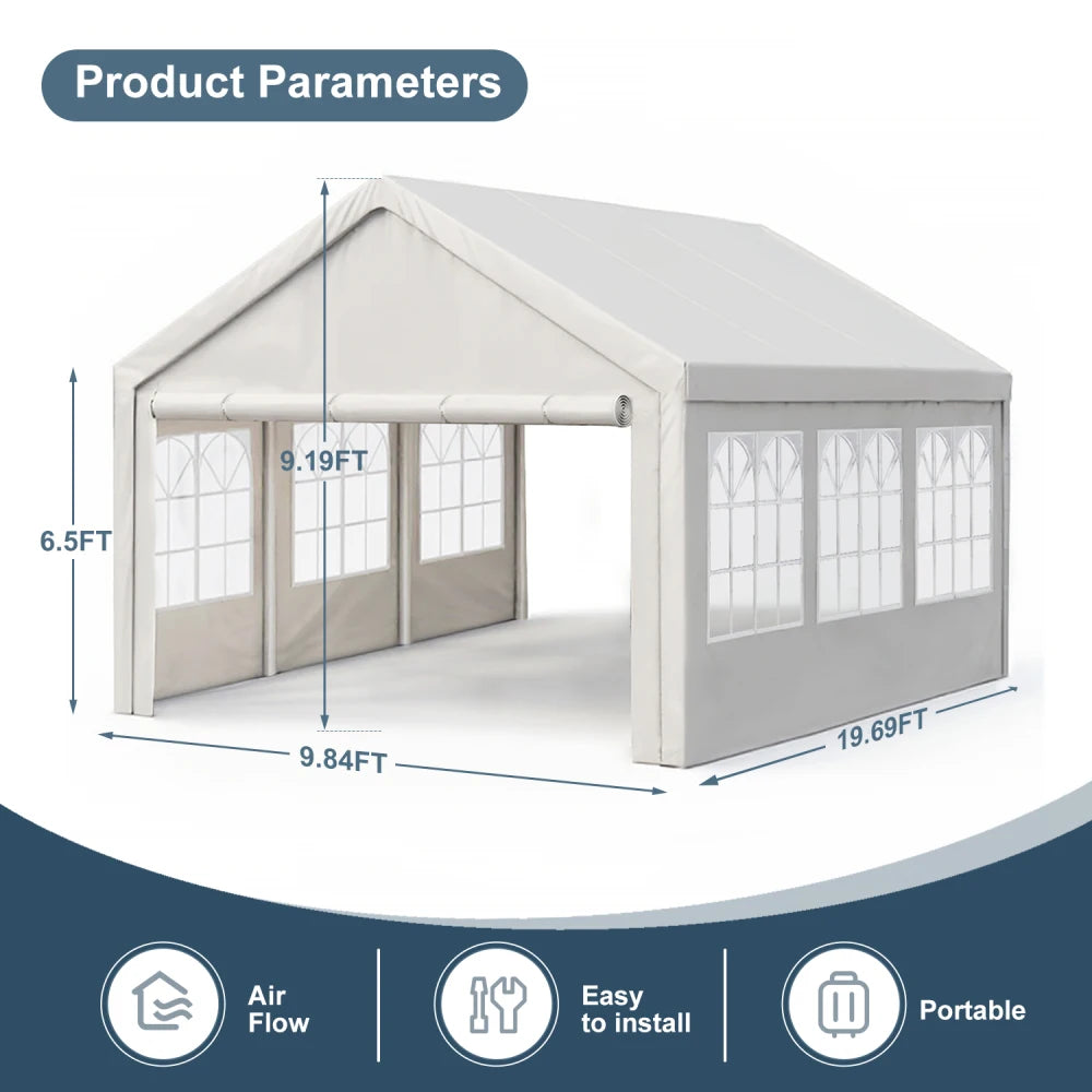 10'x20' Heavy Duty Waterproof Anti-UV Carport Car Canopy Outdoor Gazebo With Removable Sidewalls Commercial Party Tent for Wedding BBQ Outdoor Events