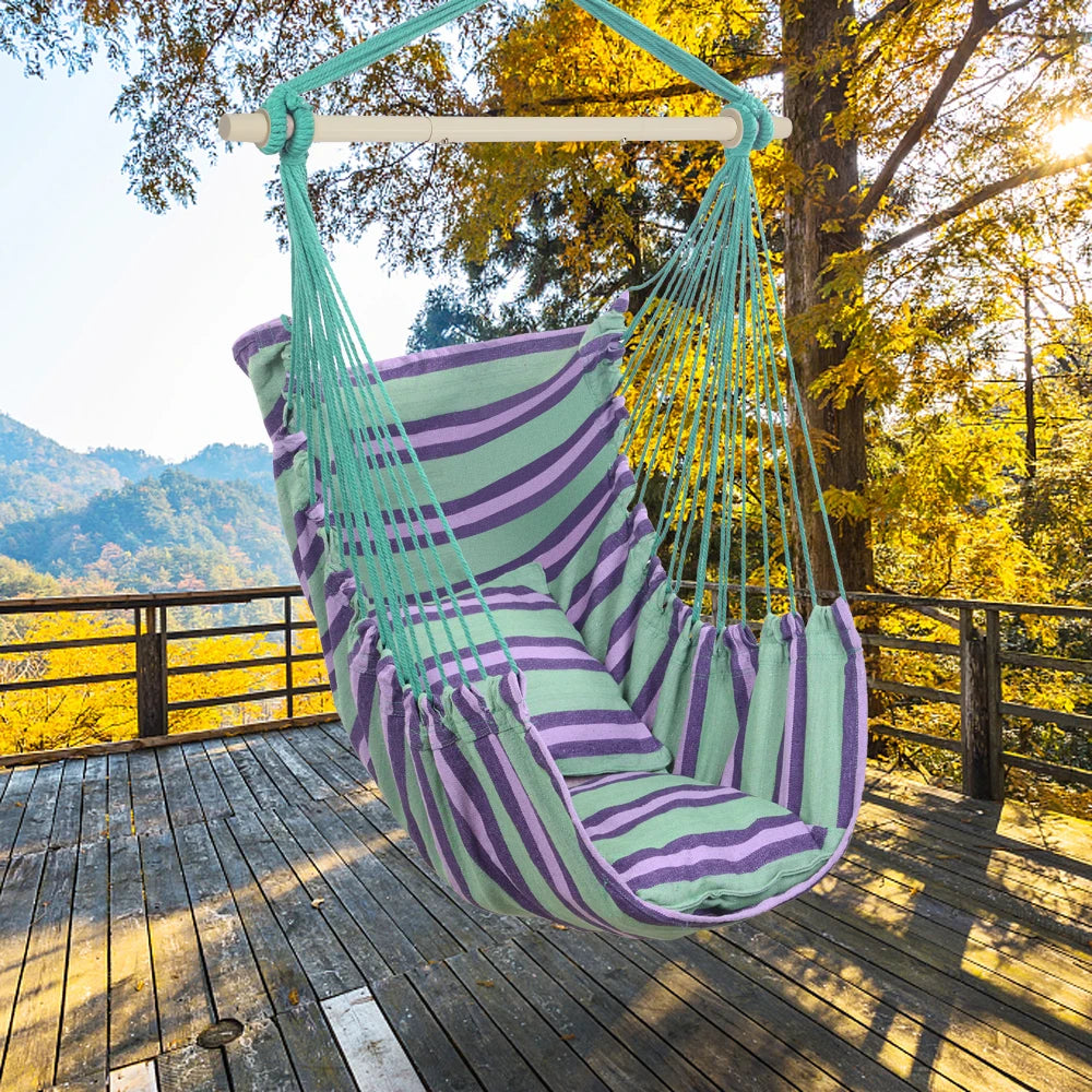 Outdoor Hanging Rope Chair With Cotton Pillows For Patio