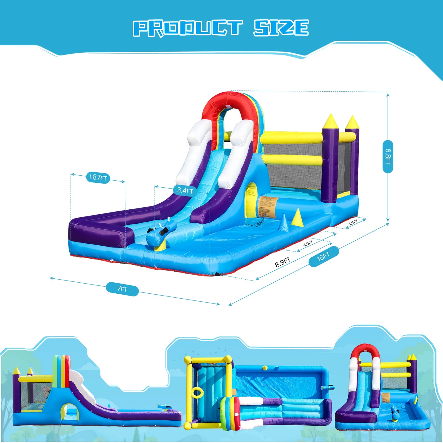 RTS Inflatable Water Slide Bounce House With Splash Pool