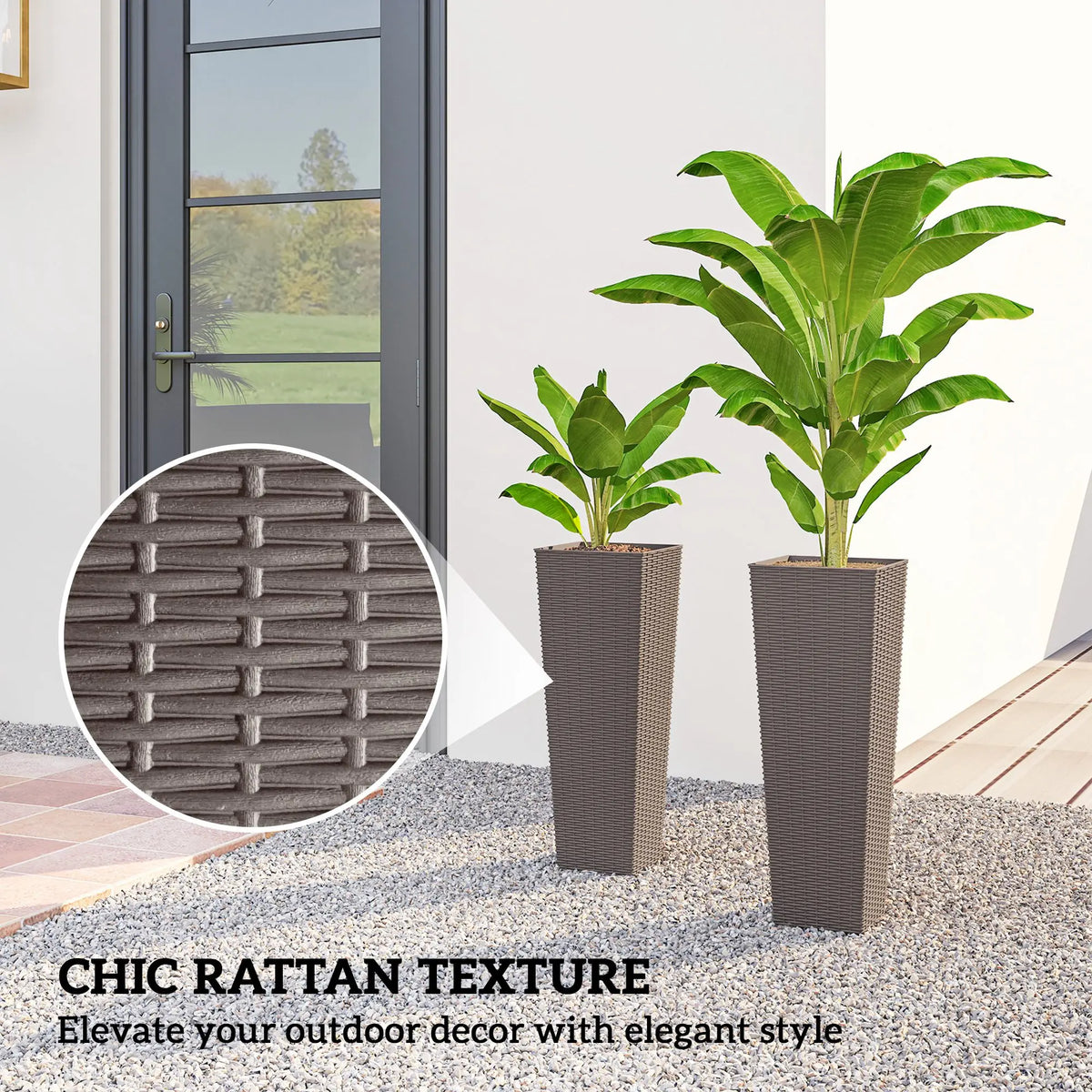 23.6 Inch Set of 2 Tall Planters for Outdoor Plants, Brown