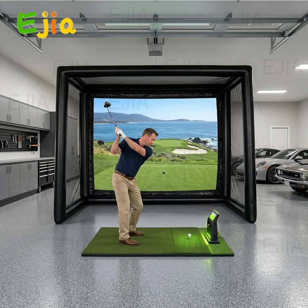 Newly Portable Inflatable Golf Simulator Enclosure Indoor/Outdoor Golf Practice Swing Tent with Projection Screen for Training