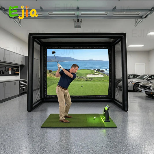 Newly Portable Inflatable Golf Simulator Enclosure Indoor/Outdoor Golf Practice Swing Tent with Projection Screen for Training