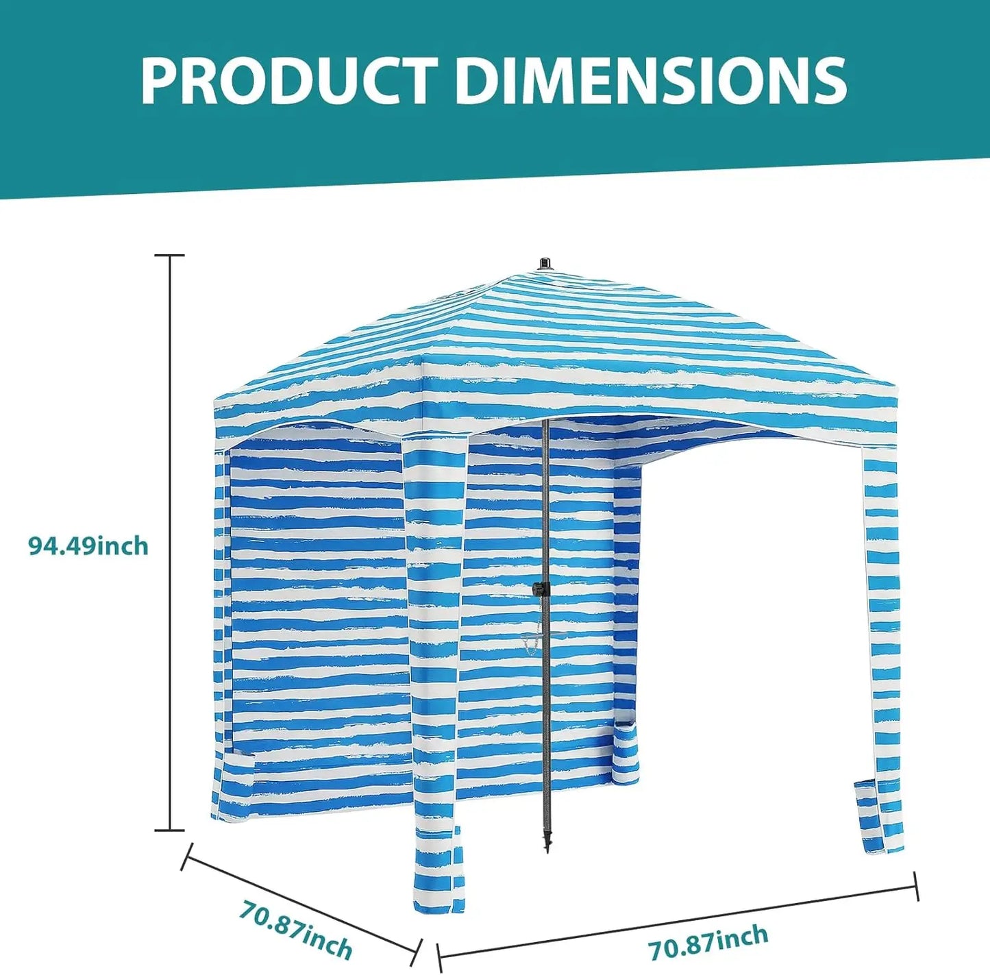 6x6 Beach Cabana Tent Sun Shelter - UPF 50+ Easy Setup Canopy with Side Wall for Family