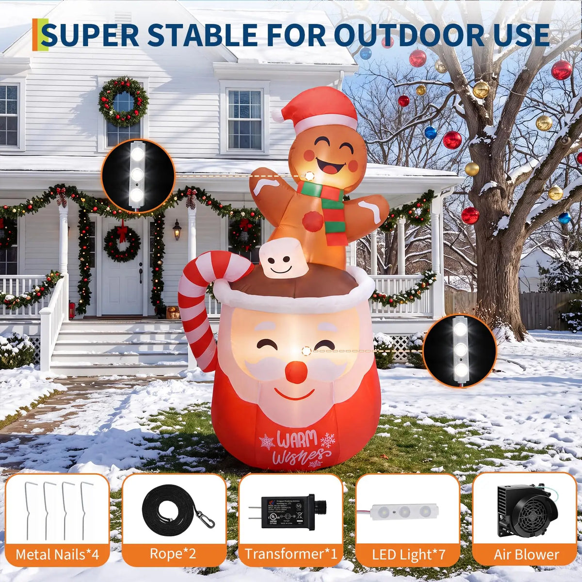 HiMISS Christmas Gingerbread Man Inflatable With LED Lights