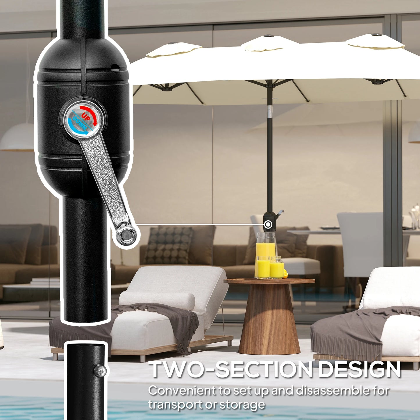 9.7' Double-Sided Patio Umbrella with 3 Air Vents, Tilt and Crank, Outdoor Umbrella, White