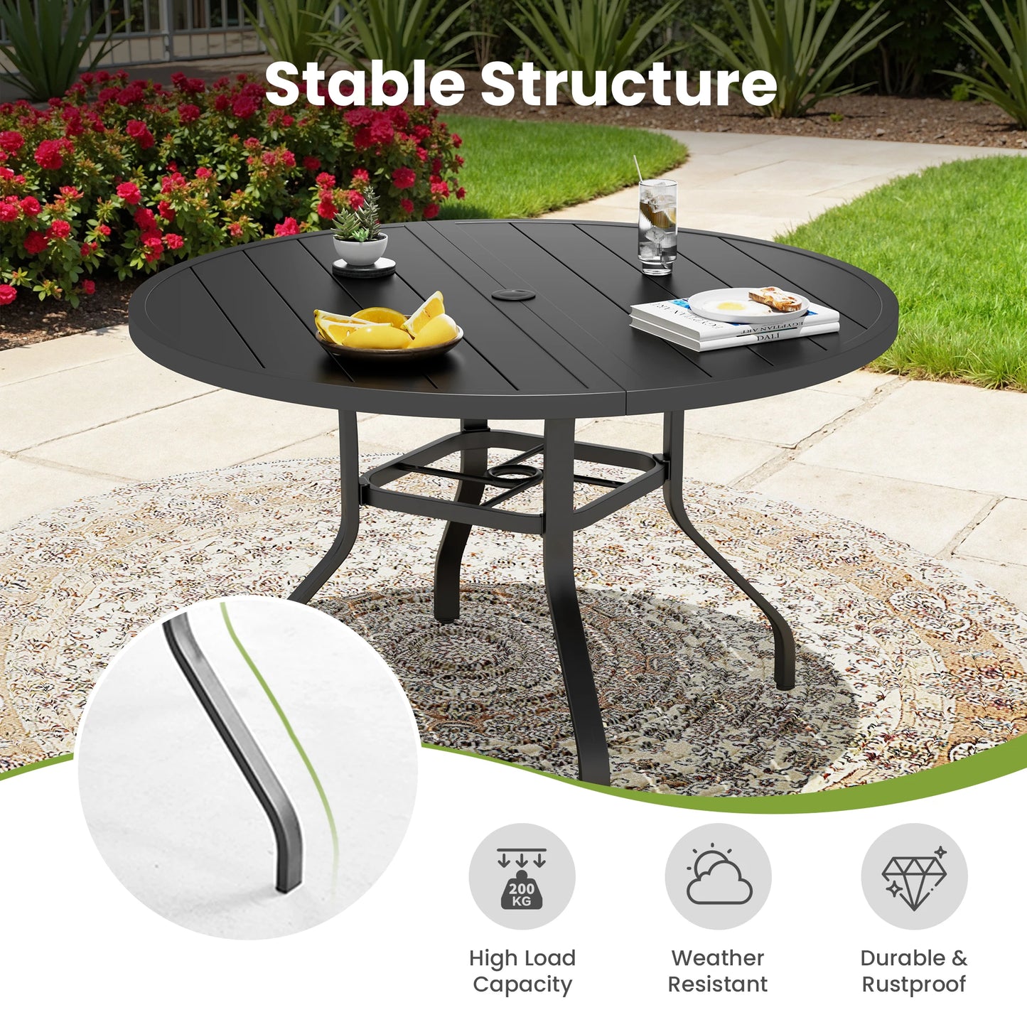 FARINI Outdoor Metal Patio Table With Umbrella Hole