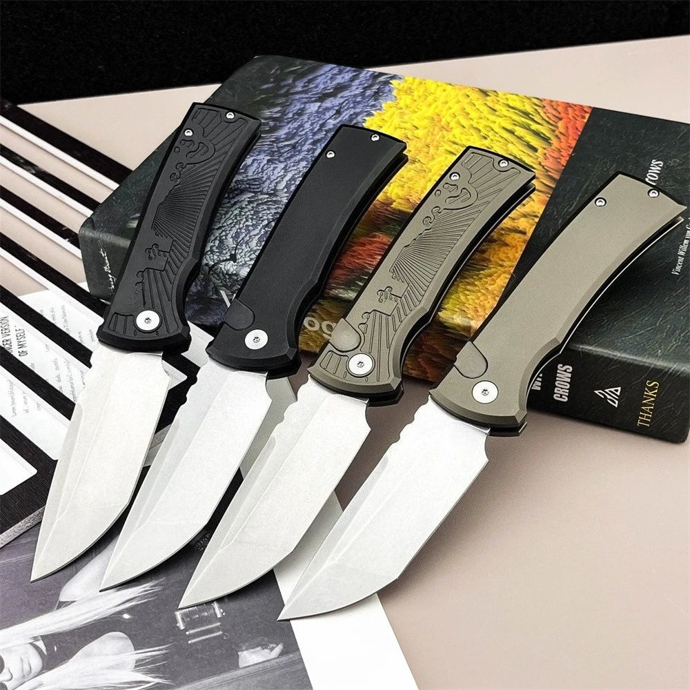 Luxury Folding Knife with Engraved T6 Aluminum Handle 4 Colors Available Mirror Polished Wide Utility D2 Blade, Smooth One-hand Side Opening Lock Pocket Clip for Daily EDC Great Protable Knife for Camping Hiking, Collection a