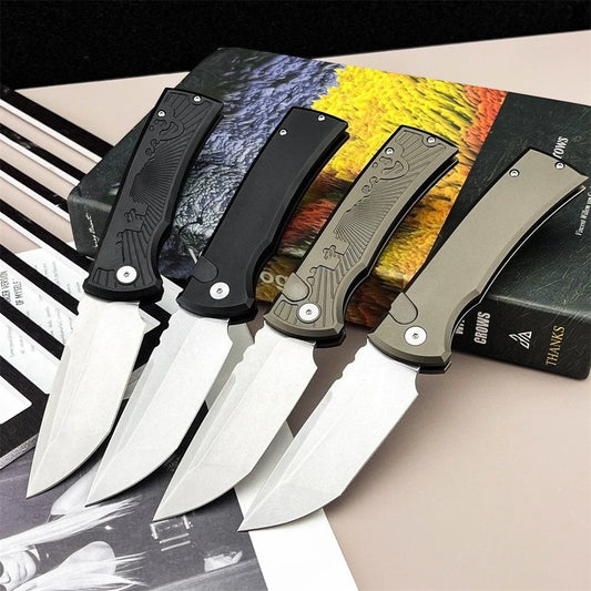Luxury Folding Knife with Engraved T6 Aluminum Handle 4 Colors Available Mirror Polished Wide Utility D2 Blade, Smooth One-hand Side Opening Lock Pocket Clip for Daily EDC Great Protable Knife for Camping Hiking, Collection a