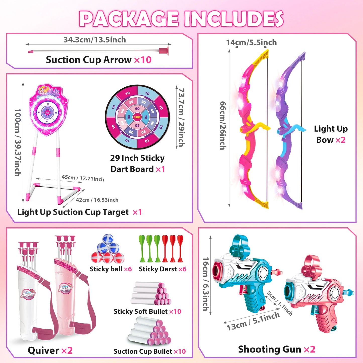 VATOS Night Light Bow Arrow Archery Toy For Girls Indoor