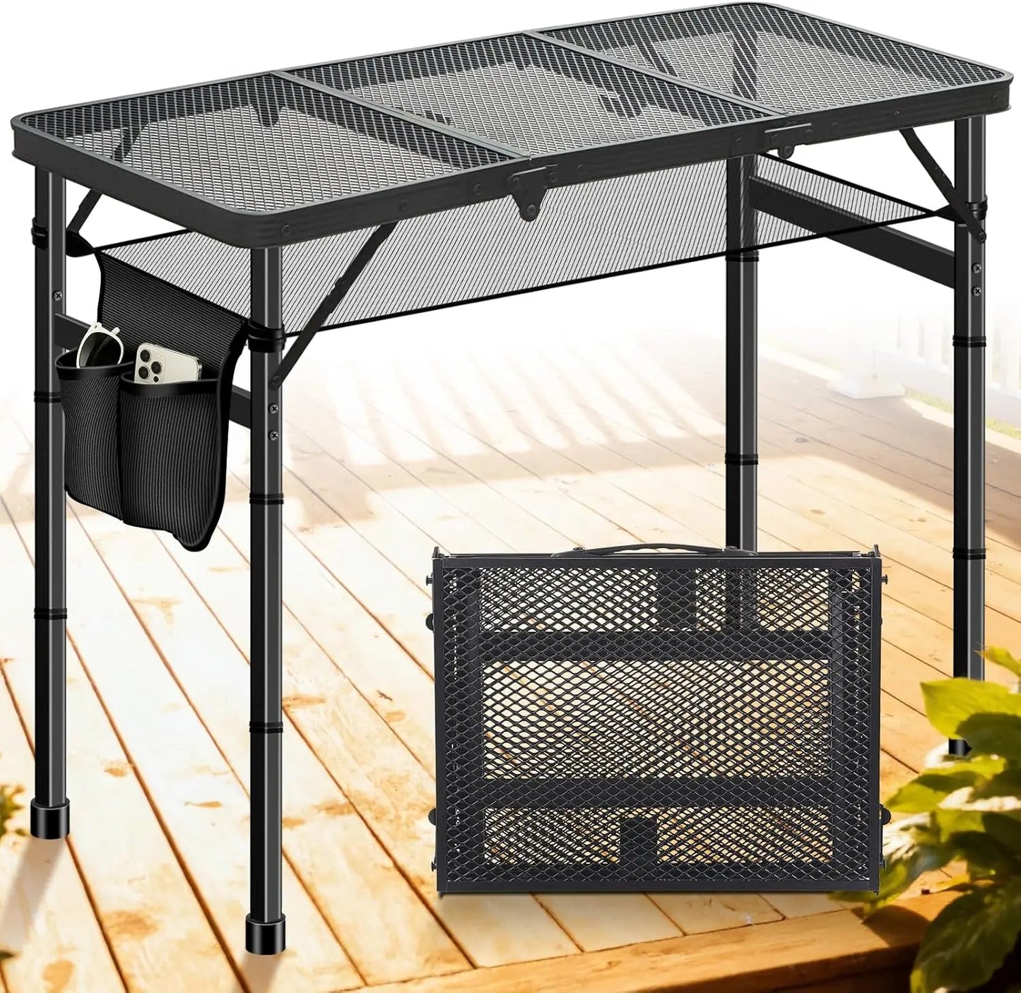 Folding Camping Table, 3ft Camping Table Folding Table with 3 Adjustable Height Max 27.5 Inch Picnic Table Portable Table for Ou