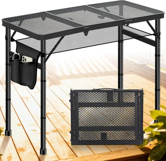 Folding Camping Table, 3ft Camping Table Folding Table with 3 Adjustable Height Max 27.5 Inch Picnic Table Portable Table for Ou