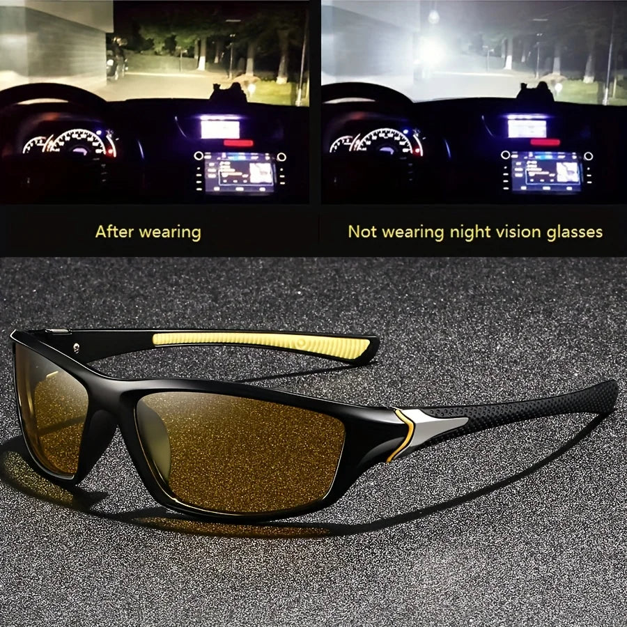 Luxury Brand Designer Glasses, Fashionable Unisex Classic Shades, Night Vision Driving Day And Night Lenses Eyewear, Men Women, Yellow