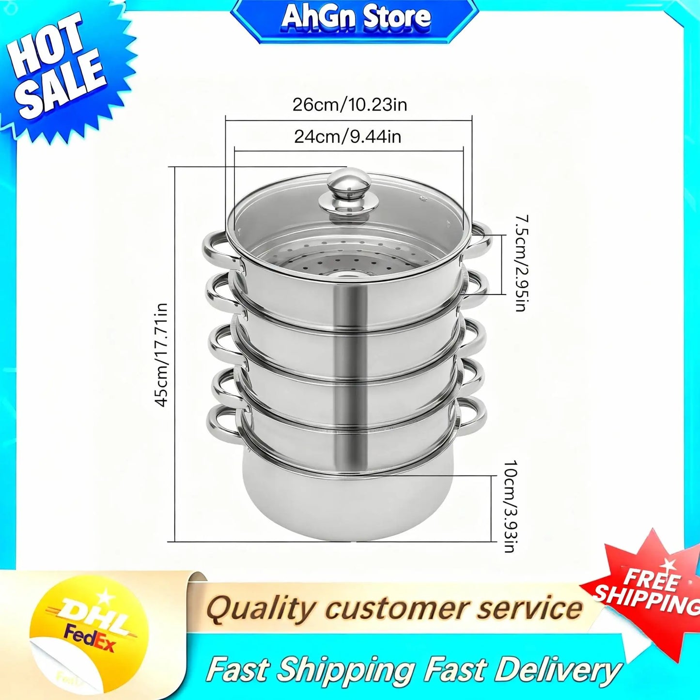 5-Tier Stainless Steel Steamer Pot With Grids For Cooking