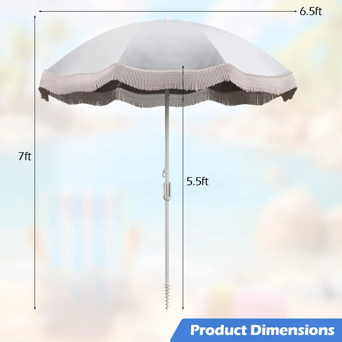 6.5 FT Outdoor Fringe Patio Umbrella w/ Carrying Bag Push Button Tilt for Garden
