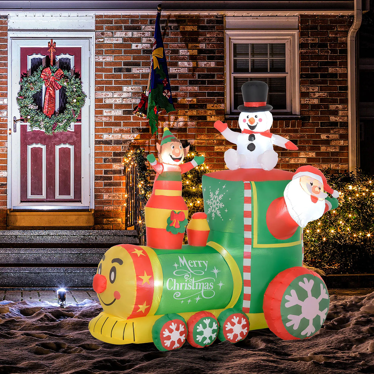Outsunny Christmas Inflatable Train Decoration With Led Lights