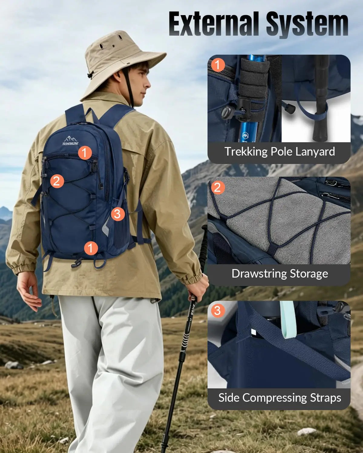 15L Waterproof Lightweight Hiking Backpack With EVA Backpanel Chest Strap For Camping Travel Outdoor