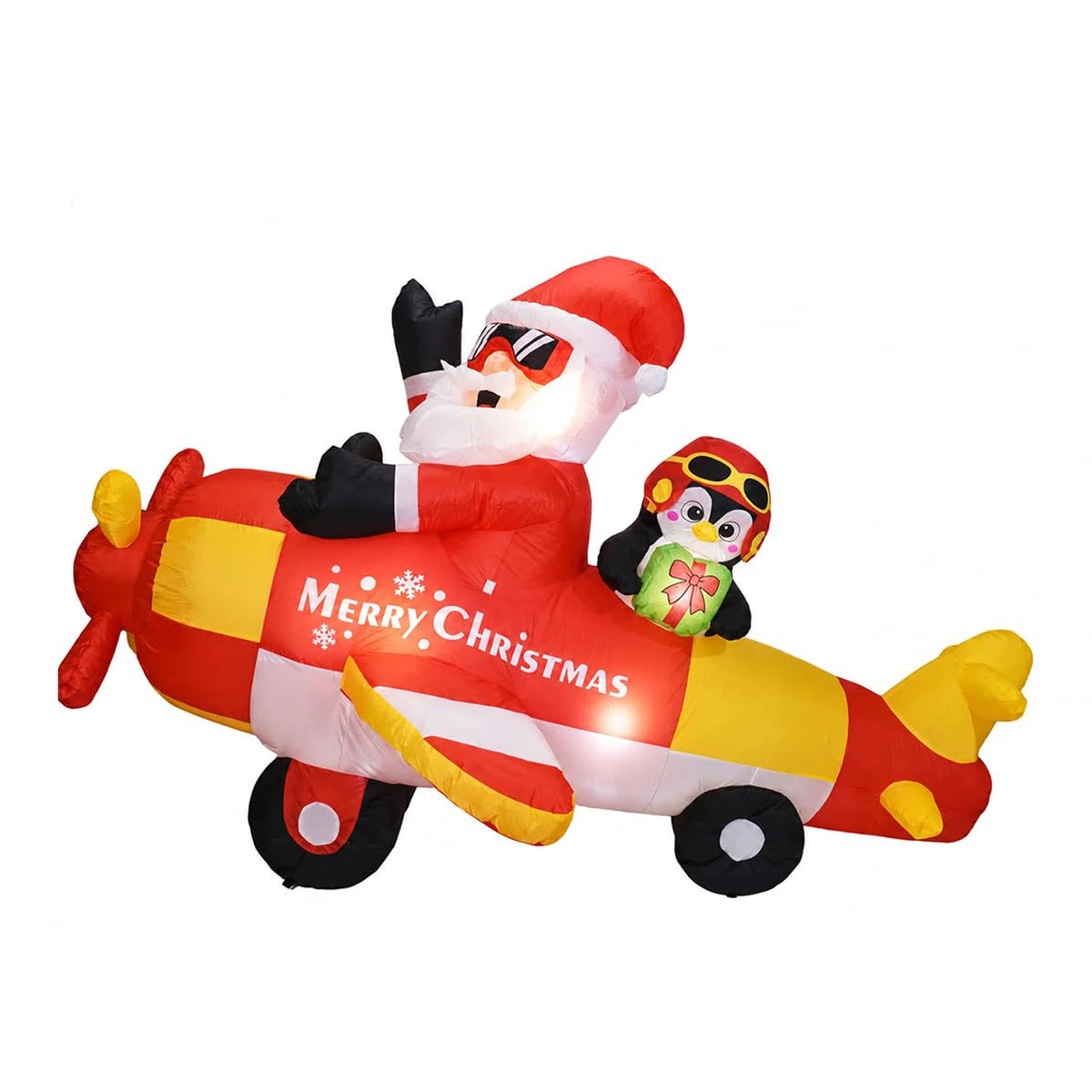 Himmiss Christmas Inflatable Santa Airplane With Penguin Outdoor Decor