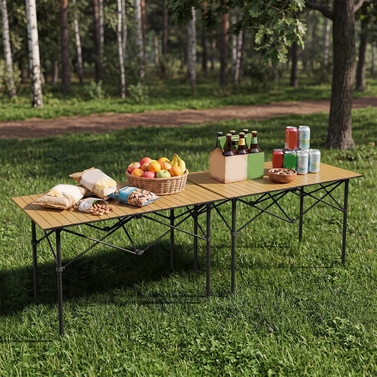 47x28x30in Folding Camping Table, Portable Aluminum Roll Up Table With Carry Bag, 110lb Outdoor Picnic BBQ Patio Table For Beach Backyard