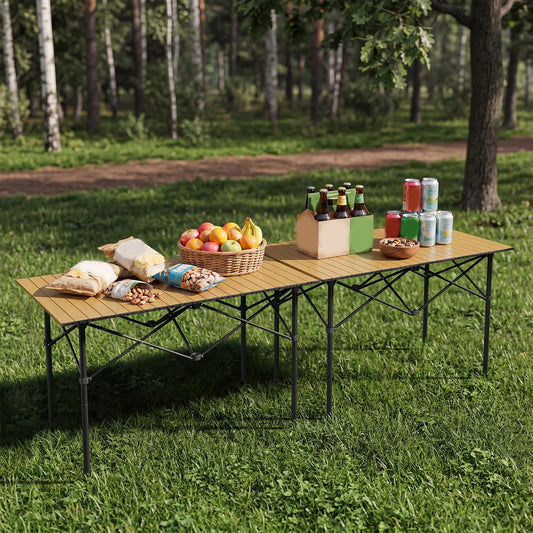 47x28x30in Folding Camping Table, Portable Aluminum Roll Up Table With Carry Bag, 110lb Outdoor Picnic BBQ Patio Table For Beach Backyard