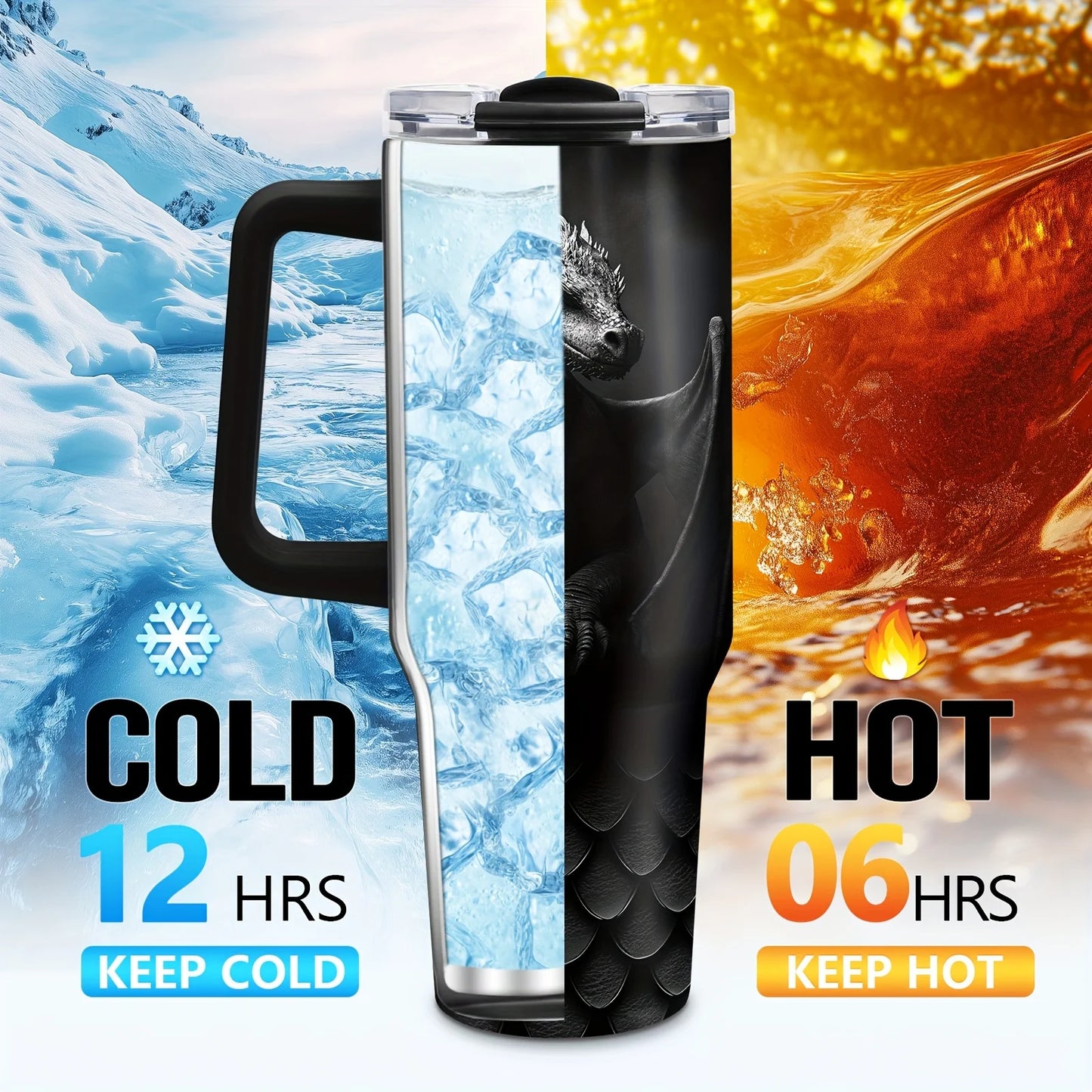 Leak-Proof Lid, Reusable Coffee Cup for Men, Women, Dragon Lovers - Birthday, Christmas, Father's Day Gifts, Outdoor Adventurers, Daily Hydration, Stylish Tumbler, Hand Wash Only, Holiday Presents