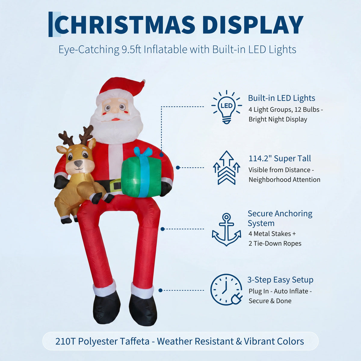 Lighted Christmas Inflatable Santa With Reindeer Outdoor Yard Display