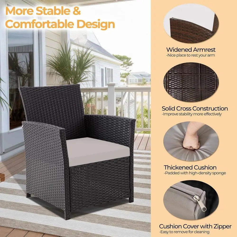 4-Piece Outdoor Patio Furniture Set, Sectional Wicker Sofa with Rattan Couch for Balcony, Porch, and Backyard (Black-Light-Grey)