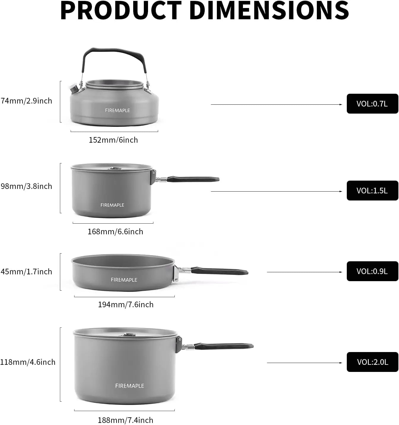 Portable Camping Cookware Set, 10-Piece Stackable Pot and Pan Kit with Kettle, Nonstick, Lightweight for Hiking, Backpacking