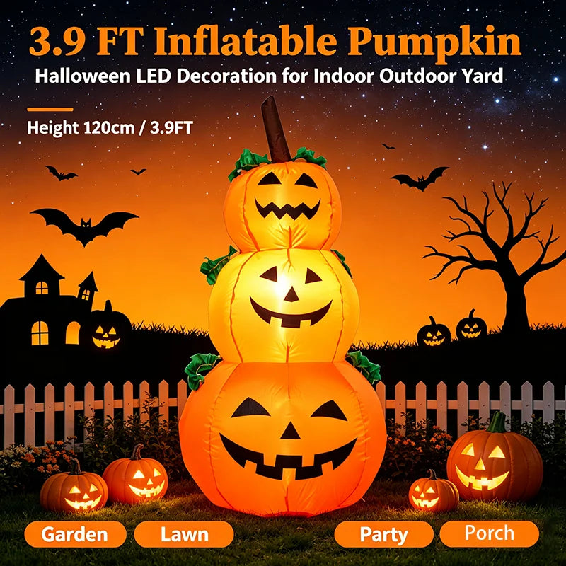 3.9FT LED Halloween Inflatable Pumpkin Decoration Stacked Pumpkins Blow Up with Built-in Lights Outdoor Airblown Yard Decor for Garden Lawn Porch Party Glowing Pumpkin Photobooth Prop New Arrivals