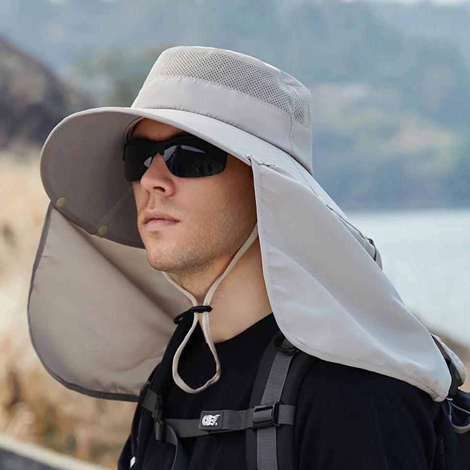 LOOGDEEL Summer Sunshade Fishing Cycling Cap Outdoor Sunscreen Face Covering Hat Oversized Brim Dual-purpose Fisherman Headwear