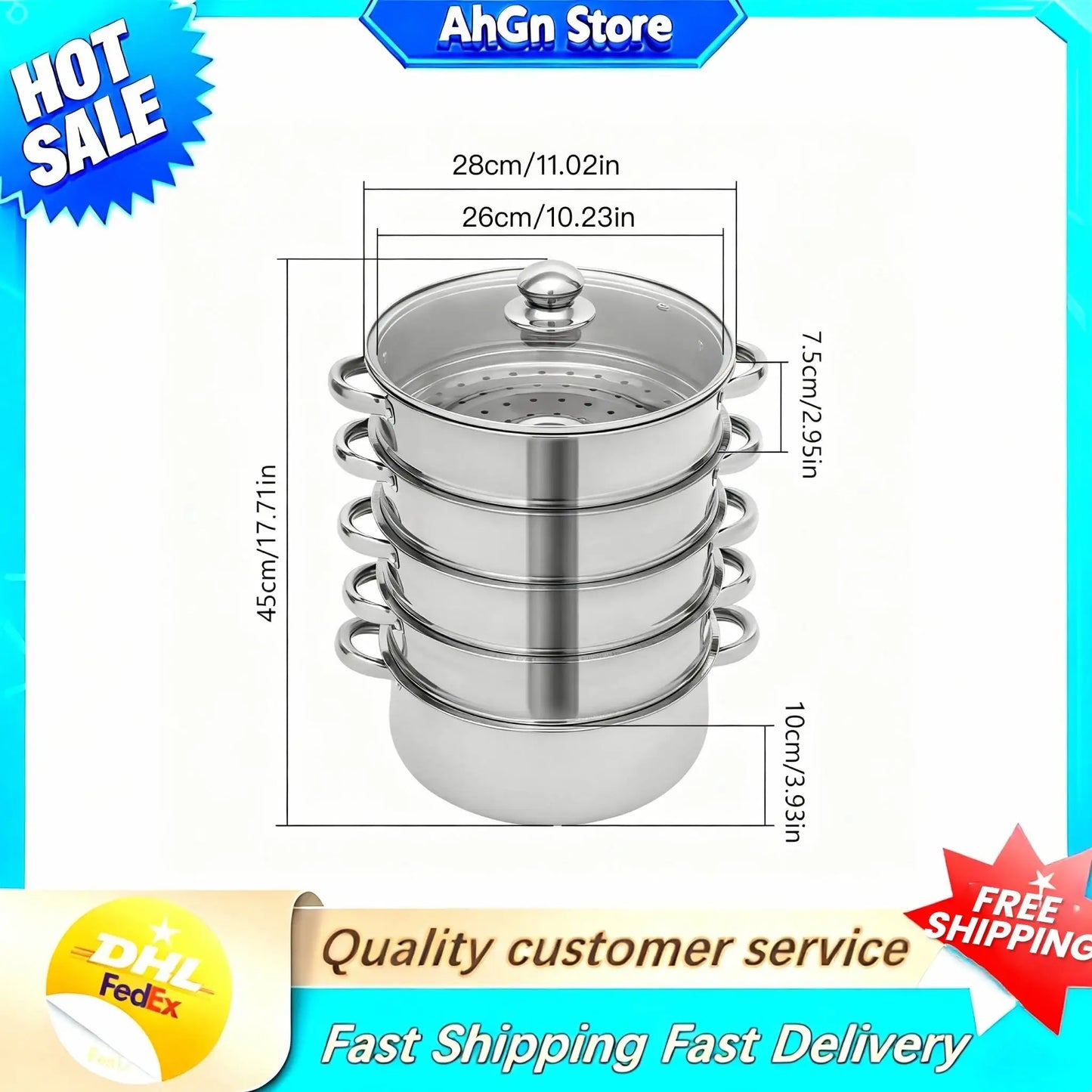 5-Tier Stainless Steel Steamer Pot With Grids For Cooking
